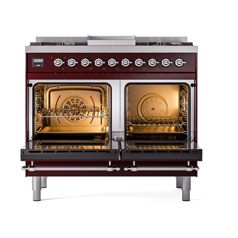 ILVE UND40FNMPBUCLP Nostalgie II Noblesse 40 inch Dual Fuel Range (Liquid Propane, Triple Glass Door, Burgundy, Chrome)