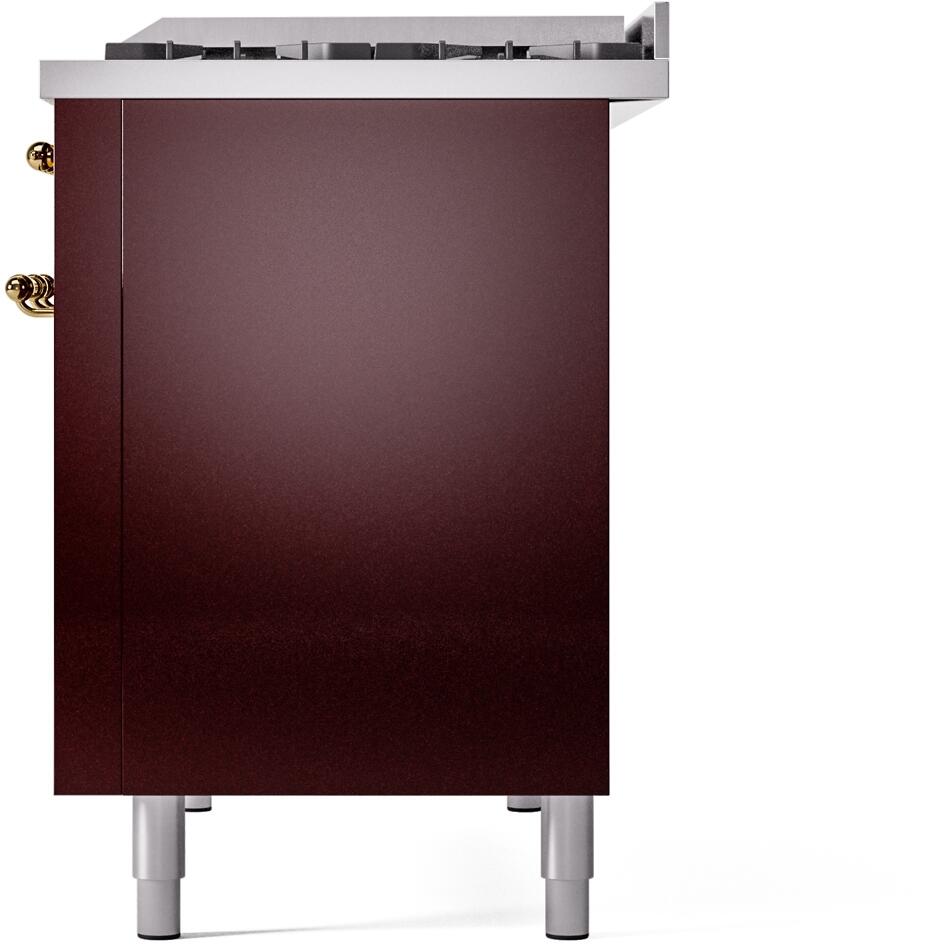 Nostalgie II 48 Inch Dual Fuel Liquid Propane Freestanding Range in Burgundy with Brass Trim