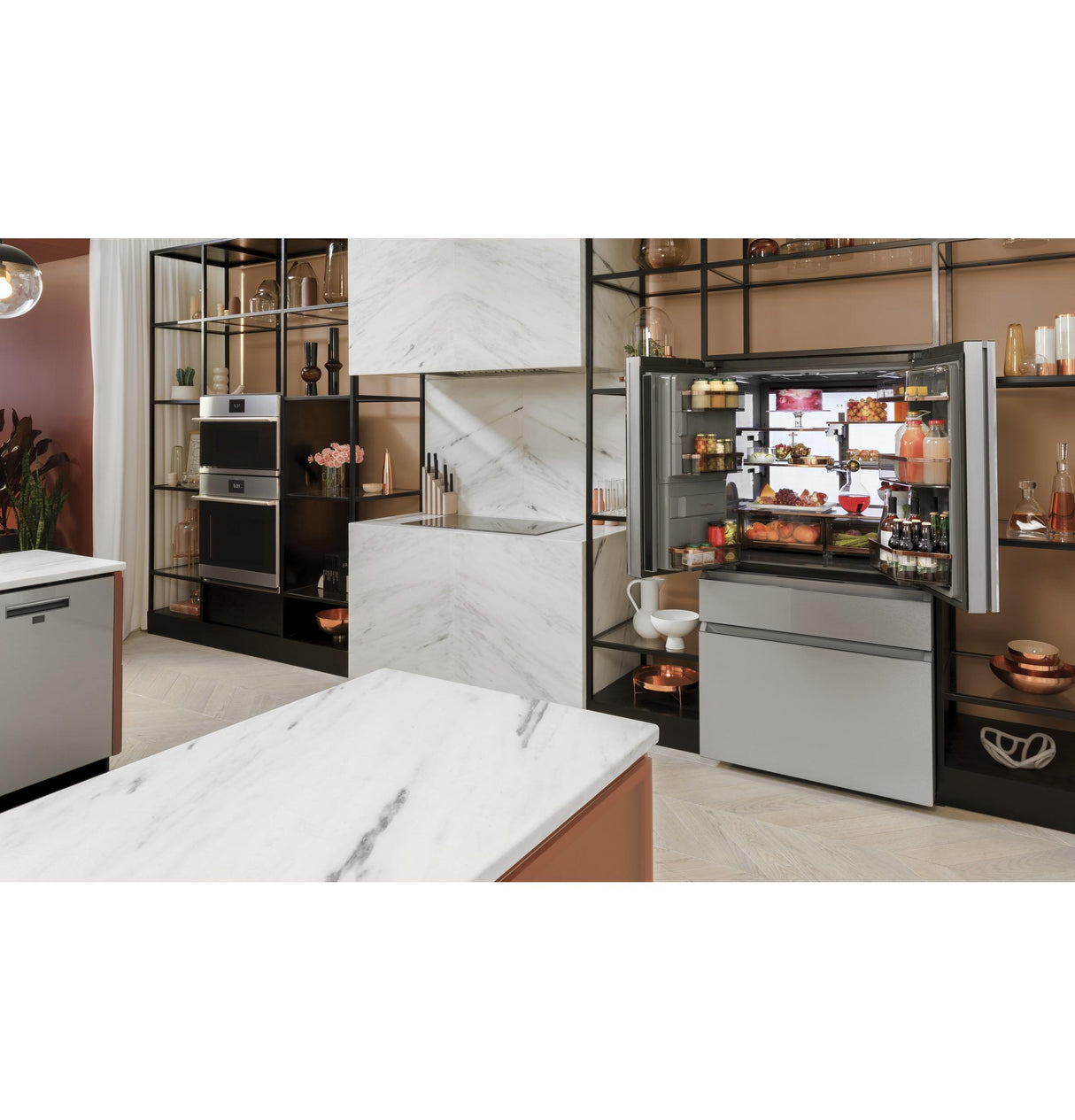 Café™ ENERGY STAR® 27.8 Cu. Ft. Smart 4-Door French-Door Refrigerator in Platinum Glass