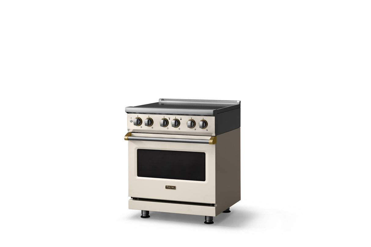 30"W. Induction Range (Finish: Pure White, Trim: Brushed Brass)