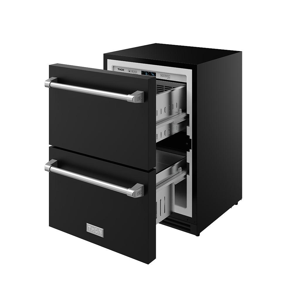 24 Inch Undercounter Built-in or Freestanding Drawer Refrigerator - Black/stainless Steel Gordon Ramsay Series