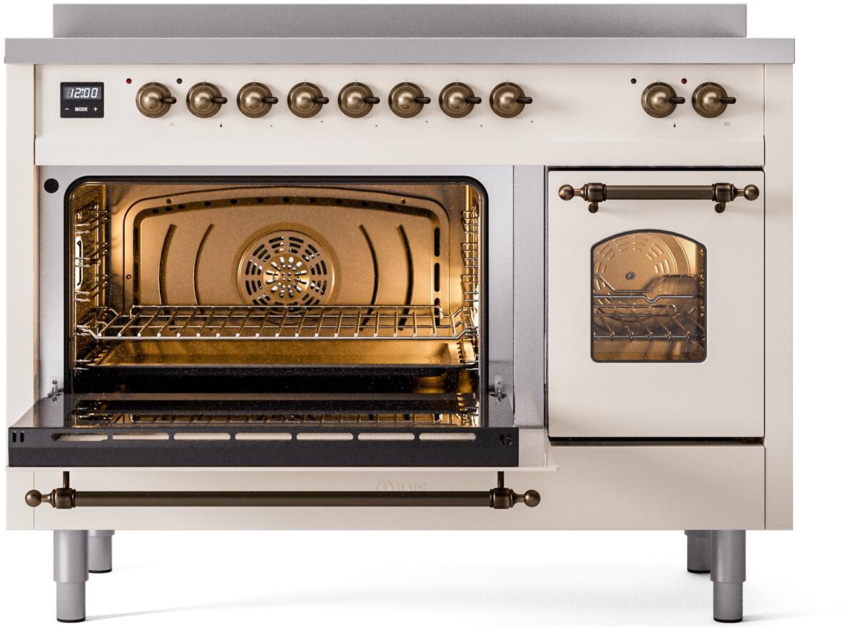 Nostalgie II 48 Inch Electric Freestanding Range in Antique White with Bronze Trim