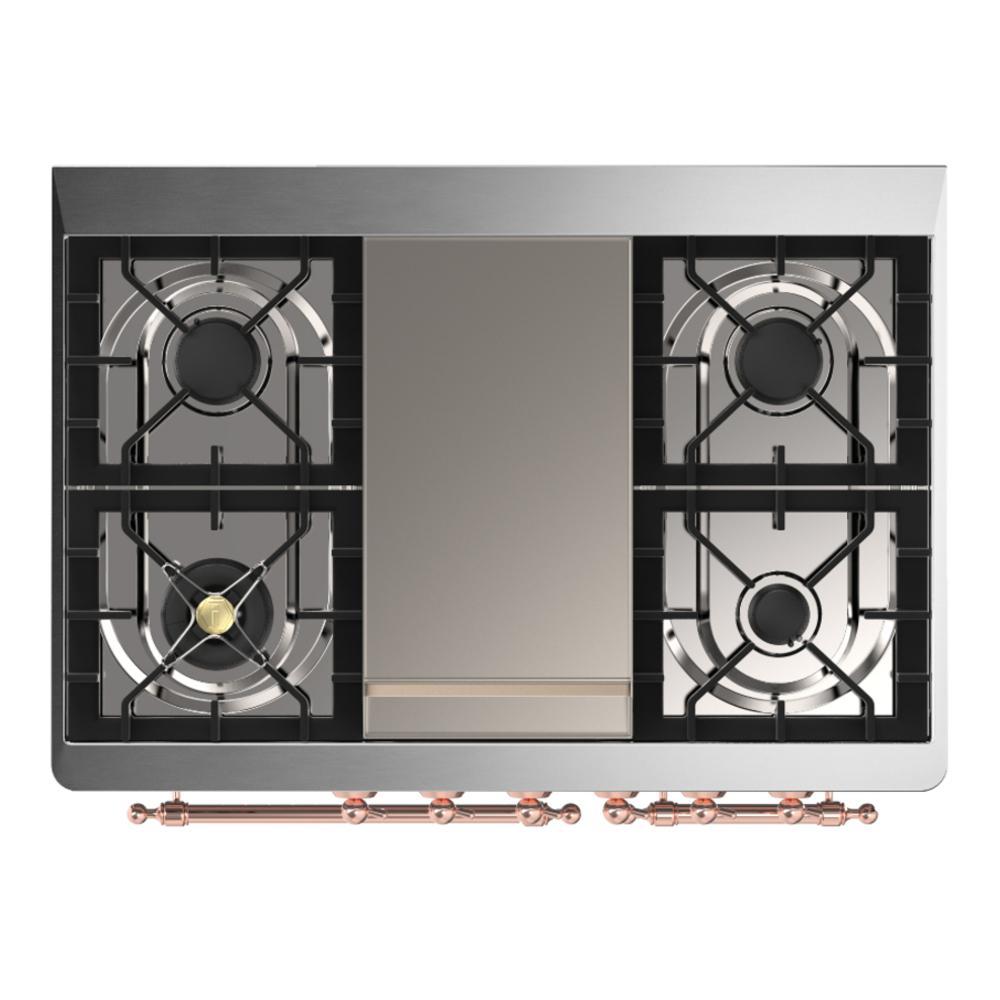 ILVE UMD40FNR3BUPLP Majestic III 40 inch Dual Fuel Range with 6 Burners and Griddle, Dual Function Burner up to 25,000 BTU (Liquid Propane, Triple Glass Door, Burgundy, Copper)