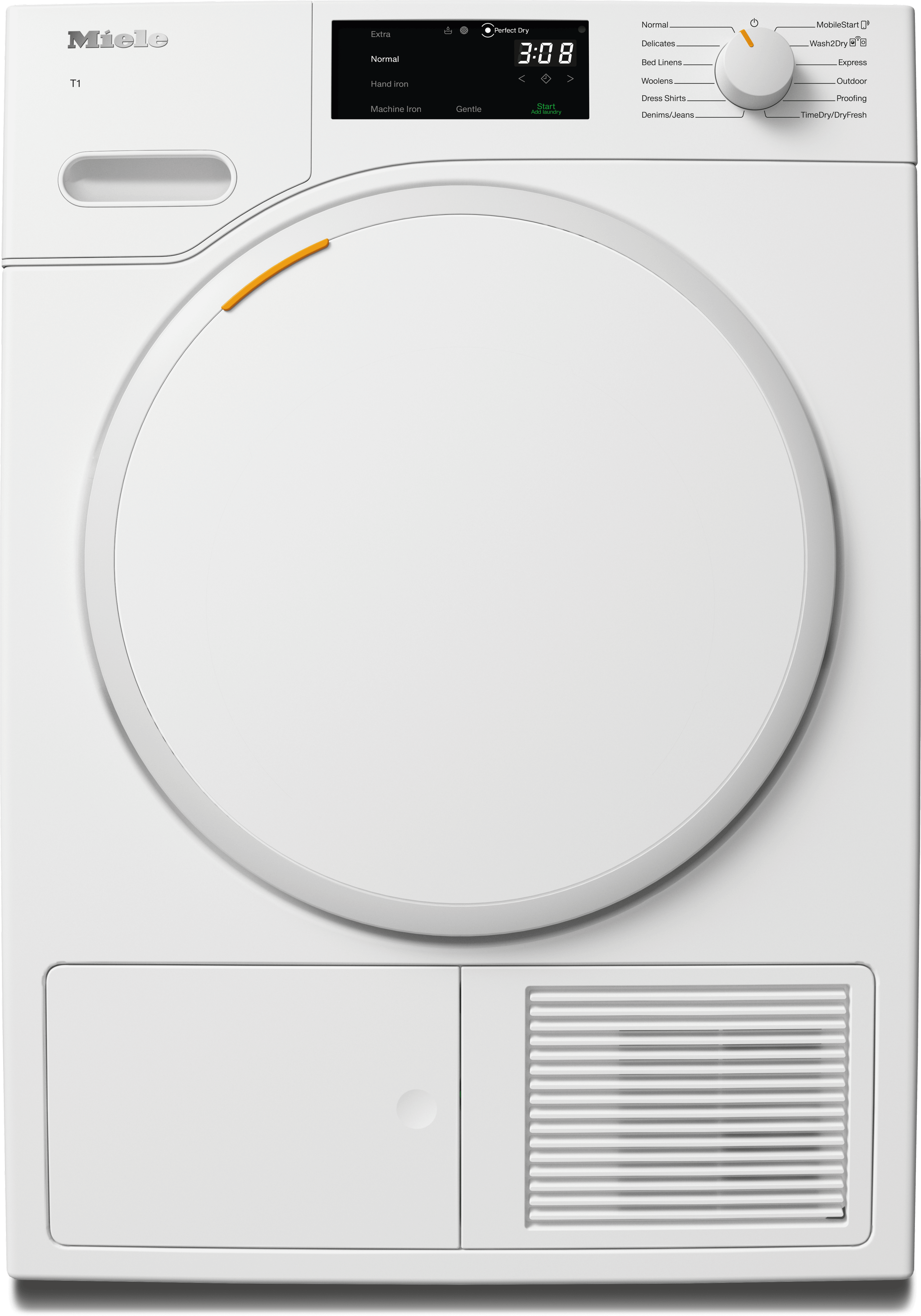 TXB360WP - T1 Heat-Pump Dryer: 18 lb (8 kg) DirectSensor Honeycomb drum FragranceDos Miele@home DryProtect
