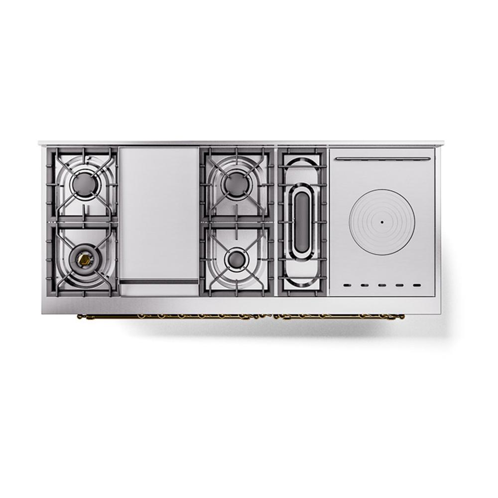 ILVE UN60FSNMPMGG Nostalgie II Noblesse 60 inch Dual Fuel Range (7 Sealed Burners + Griddle + French Top, Natural Gas, Triple Glass Door, Graphite Matte, Brass)