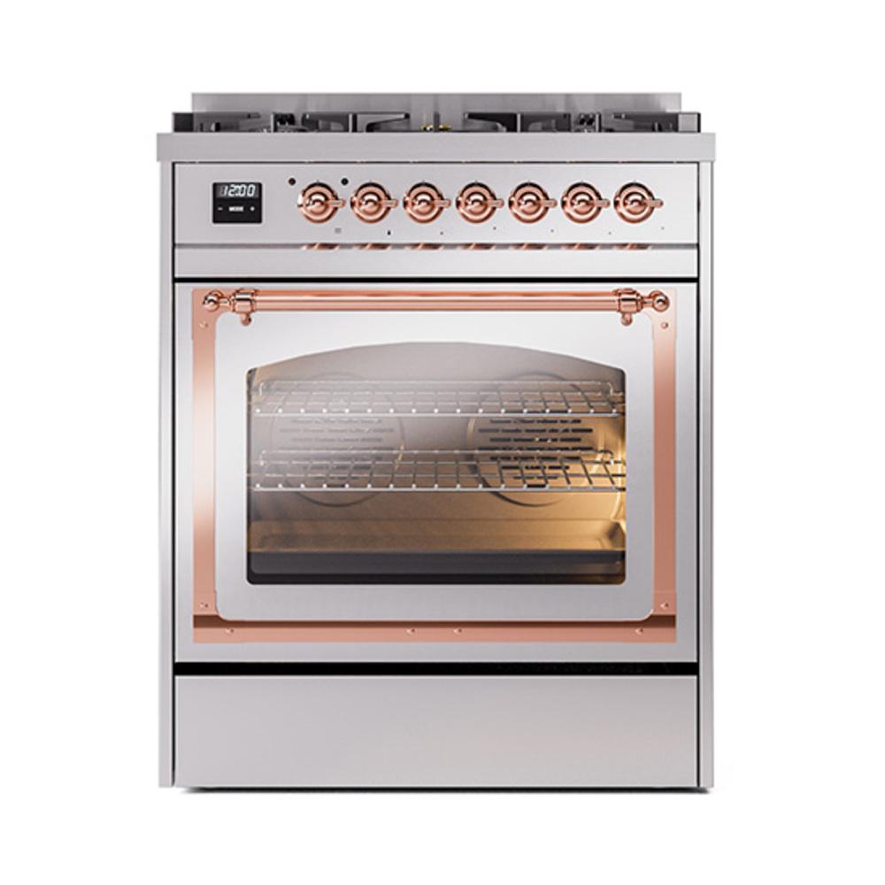 ILVE UN30NMPSSP Nostalgie II Noblesse 30 inch Dual Fuel Range (Natural Gas, Triple Glass Door, Stainless Steel, Copper)