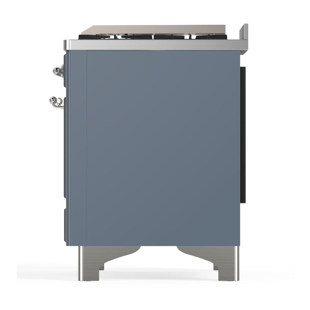 ILVE UMD40FQNR3BGC Majestic III 40 inch Dual Fuel Range with 6 Burners and Griddle, Dual Function Burner up to 25,000 BTU (Natural Gas, Solid Door, Blue Grey, Chrome)