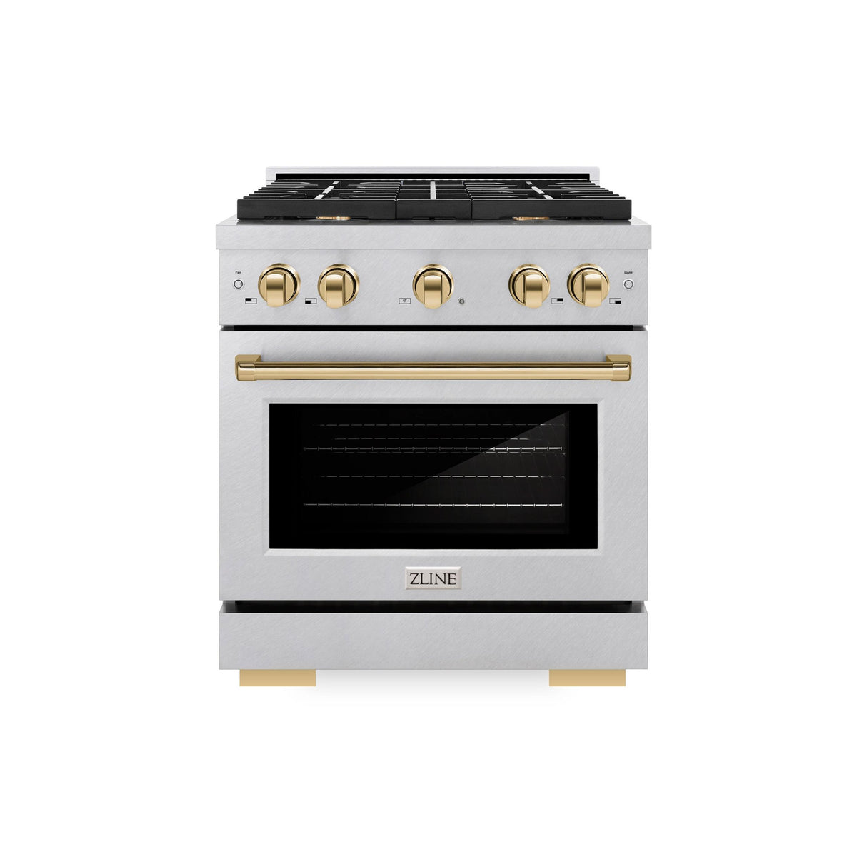 ZLINE Autograph Edition 30 in. 4.2 cu. ft. 4 Burner Gas Range with Convection Gas Oven in DuraSnow' Stainless Steel and Polished Gold Accents (SGRSZ-30-G)