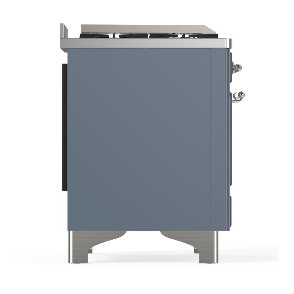 ILVE UM60FSQNR3BGCLP Majestic III 60 inch Dual Fuel Range with 7 Burners, Griddle and French Top, Dual Function Burner with up to 25,000 BTU (Liquid Propane, Solid Door, Blue Grey, Chrome)