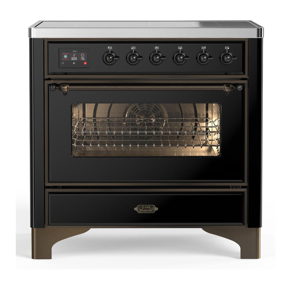 ILVE UMIB36NR3BKB Majestic III 36 inch Induction Range with 6 Elements, 3.5 cu. ft. Total Oven Capacity (Triple Glass Door, Glossy Black, Burnished)