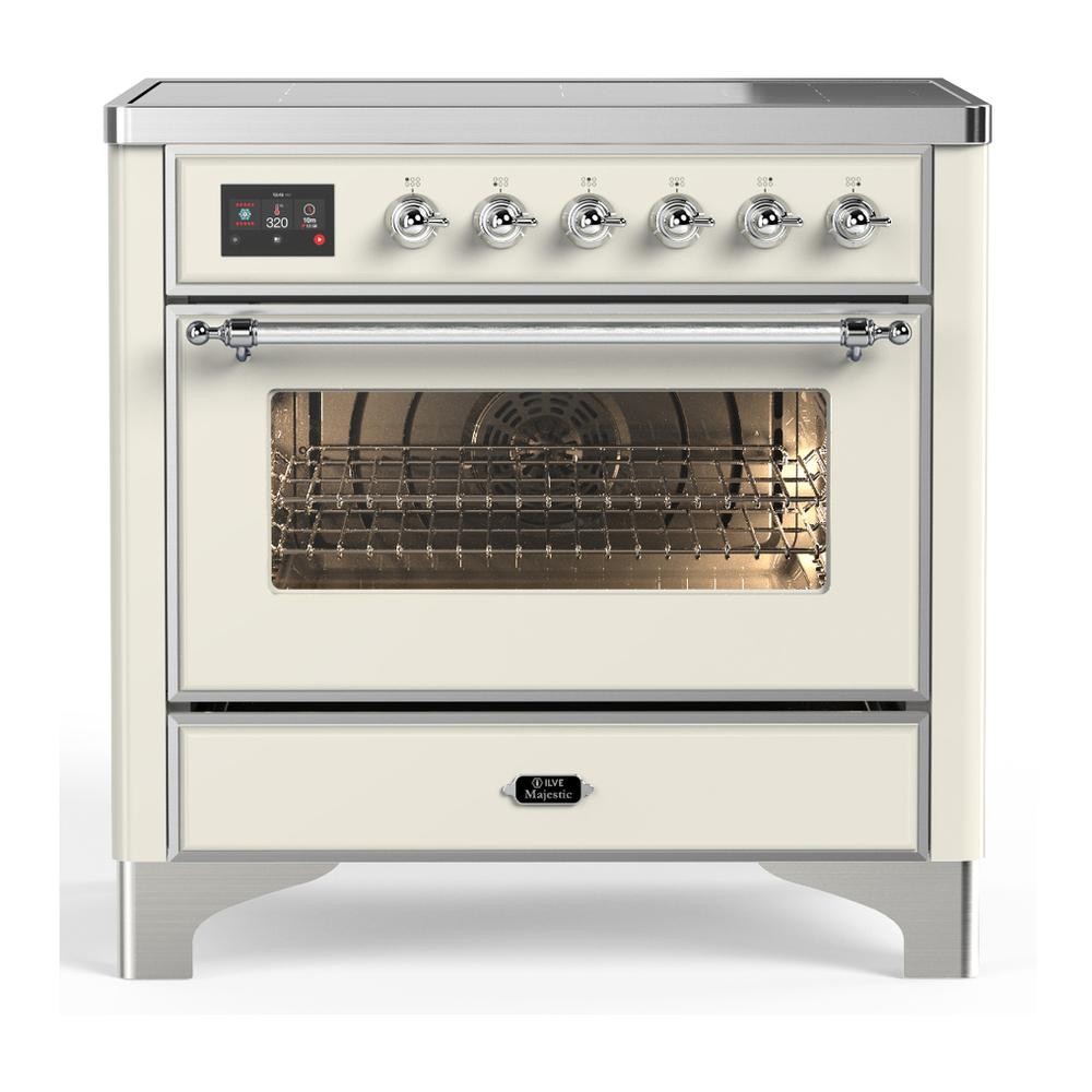 ILVE UMIB36NR3AWC Majestic III 36 inch Induction Range with 6 Elements, 3.5 cu. ft. Total Oven Capacity (Triple Glass Door, Antique White, Chrome)