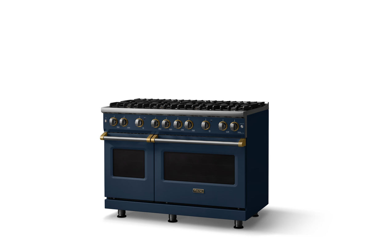 48"W. Sealed Burner Gas Range (Burner: 8b, Finish: Slate Blue, Trim: Polished Chrome, Fuel: Propane)