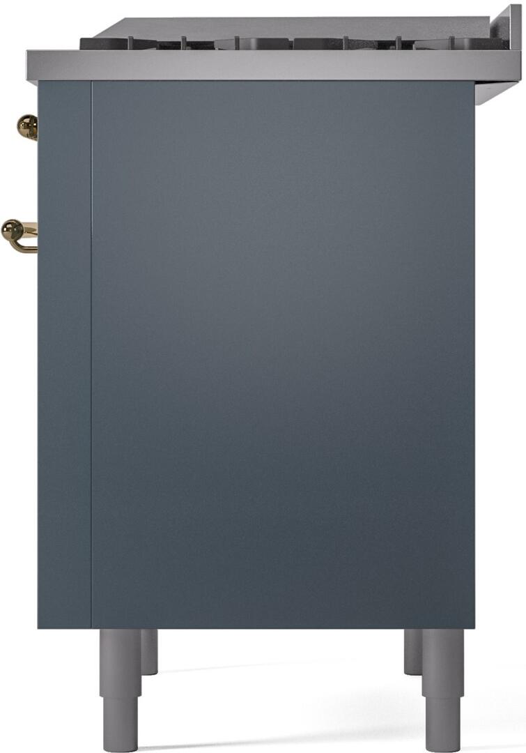 Nostalgie II 36 Inch Dual Fuel Liquid Propane Freestanding Range in Blue Grey with Brass Trim