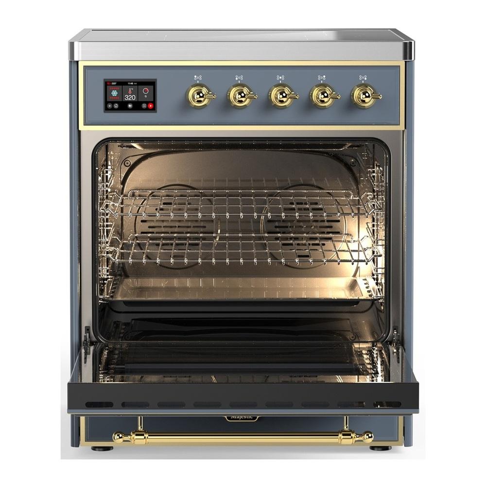 ILVE UMIB30NR3BGG Majestic III 30 inch Induction Range with 4 Elements, 4 cu. ft. Oven Capacity (Triple Glass Door, Blue Grey, Brass)