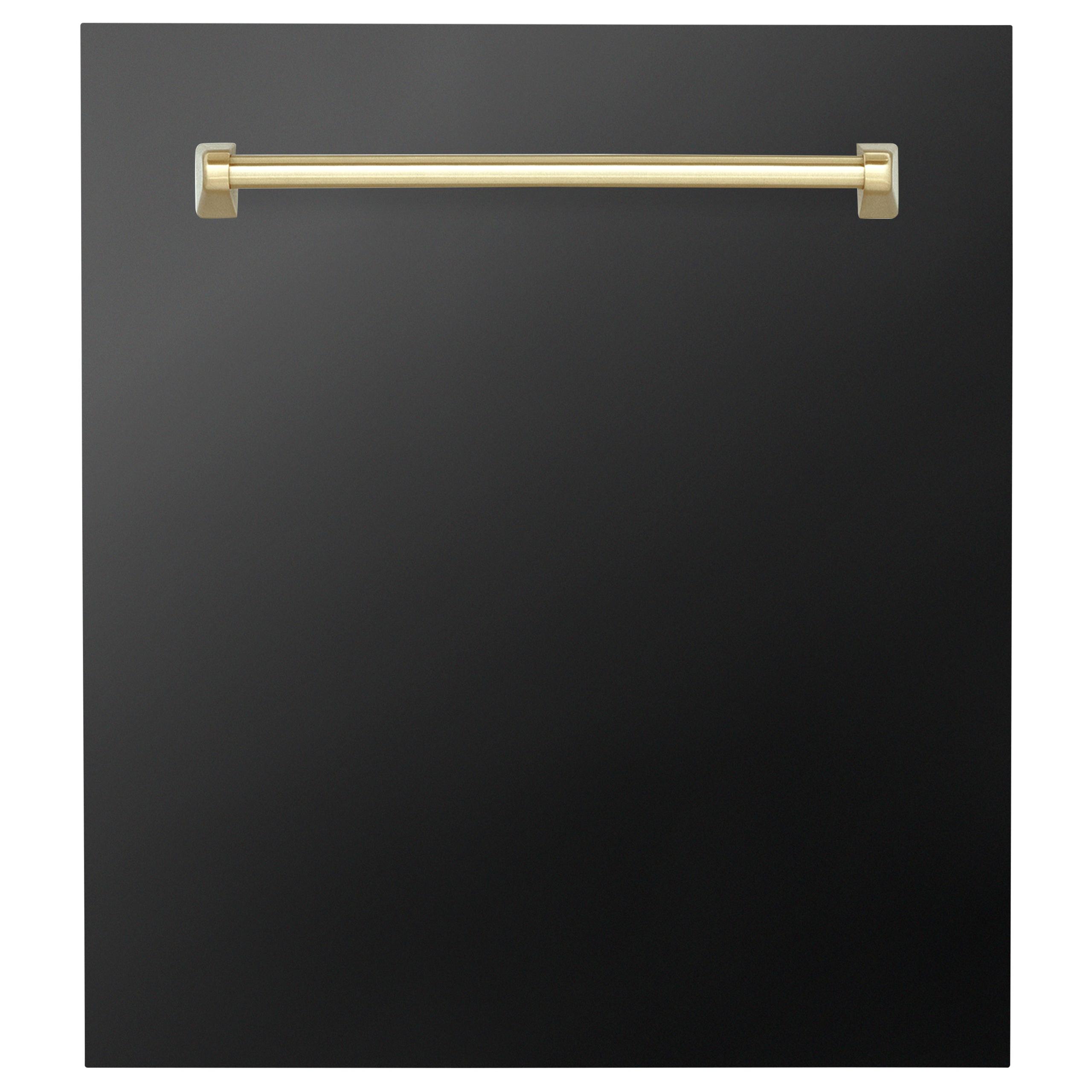 ZLINE Autograph Edition 24 in. Tallac Dishwasher Panel in Black Stainless Steel with Polished Gold Handle (DPVZ-BS-24-G)