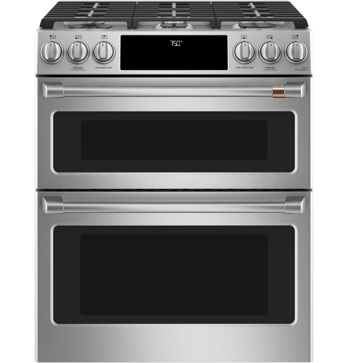 Café 30" Smart Slide-In, Front-Control, Gas Double-Oven Range with Convection