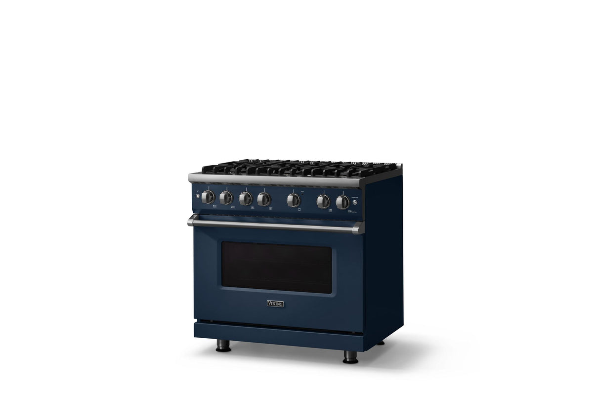 36"W. Sealed Burner Gas Range (Burner: 6b, Finish: Slate Blue, Trim: Polished Chrome, Fuel: Natural Gas)
