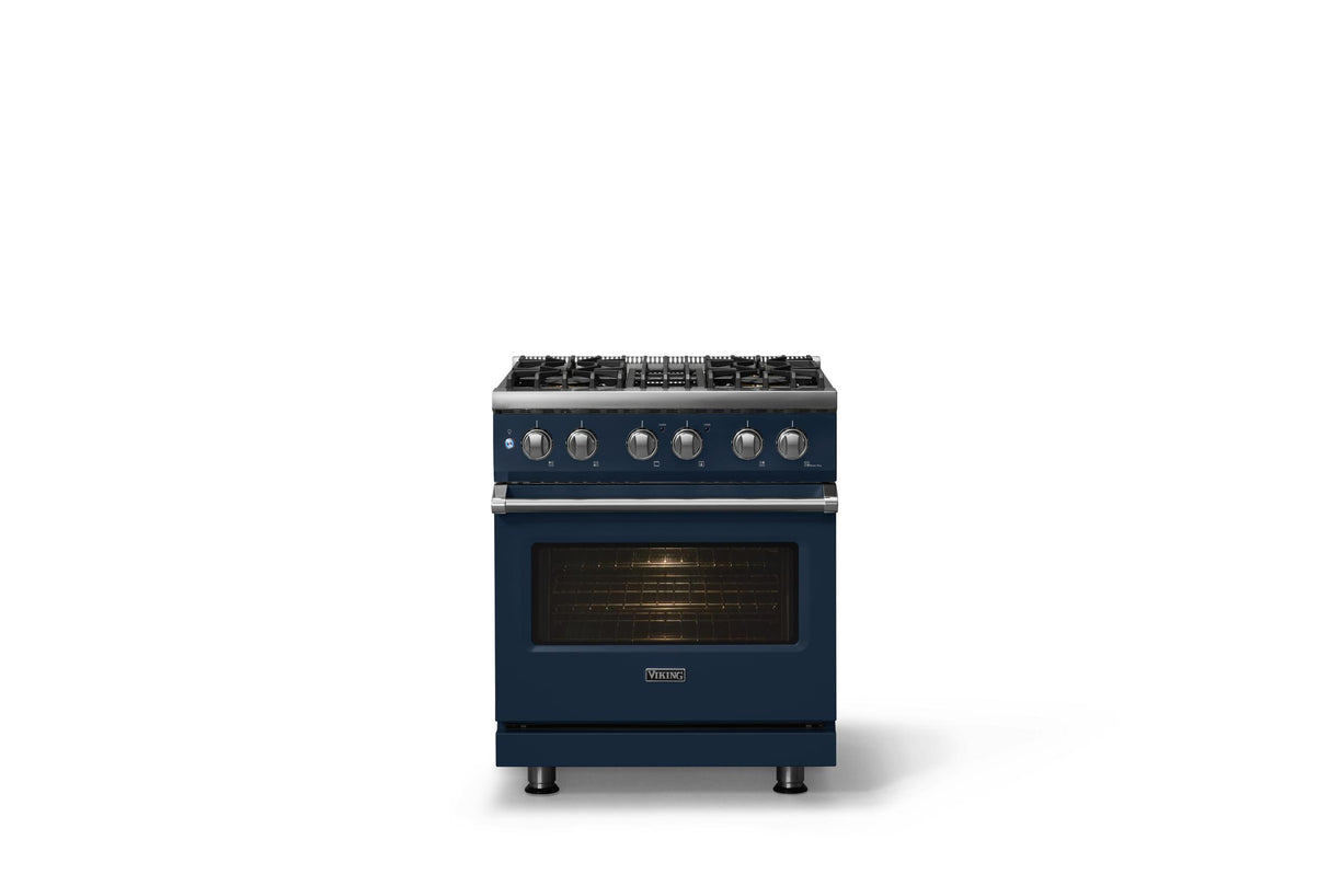 30"W. Dual Fuel Range (Finish: Slate Blue, Trim: Polished Chrome, Fuel: Natural Gas)
