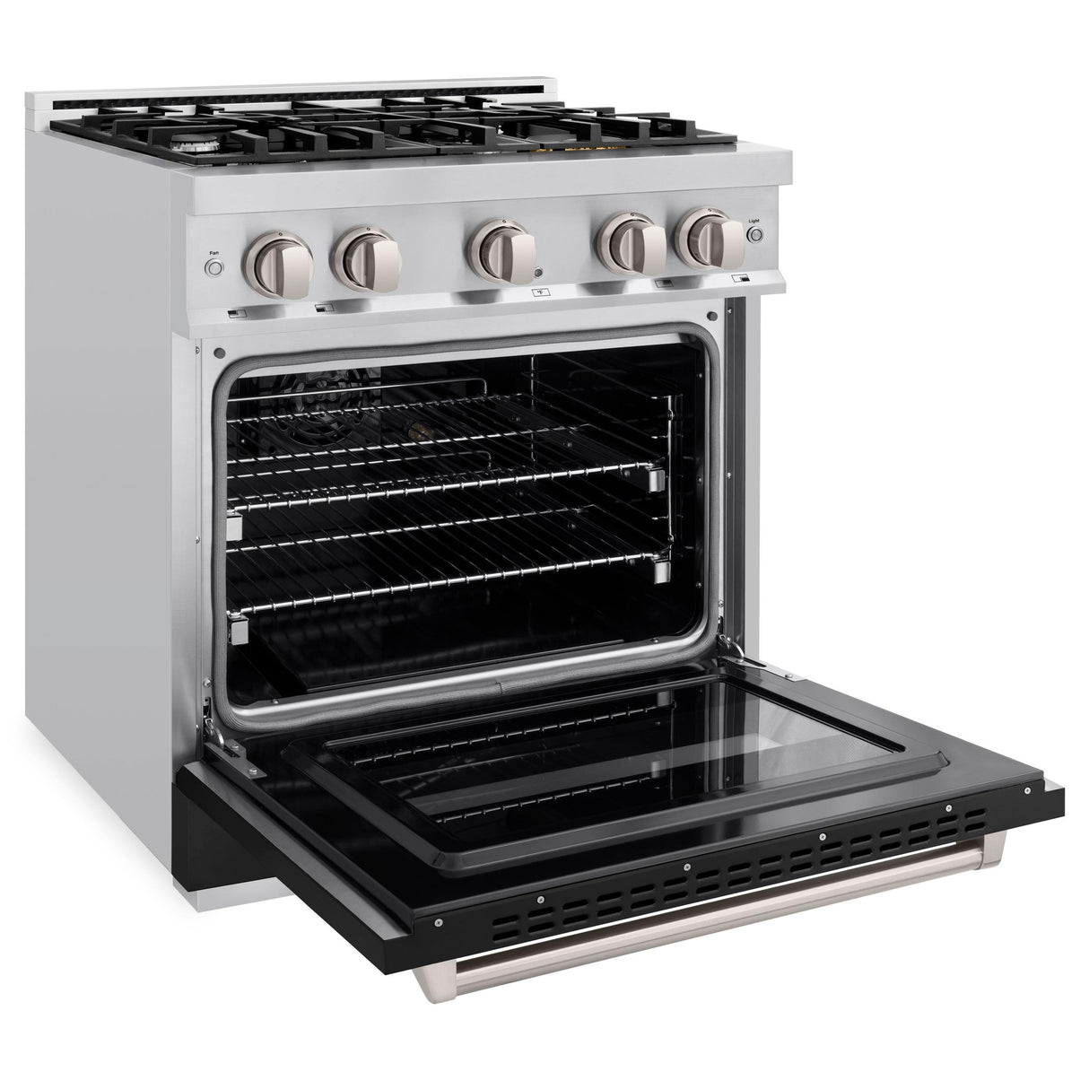 ZLINE 30 in. 4.2 cu. ft. Classic Dual Fuel Range with 4 Burner Gas Cooktop and Electric Convection Oven in Stainless Steel with Black Matte Door (CDR-BLM-30)