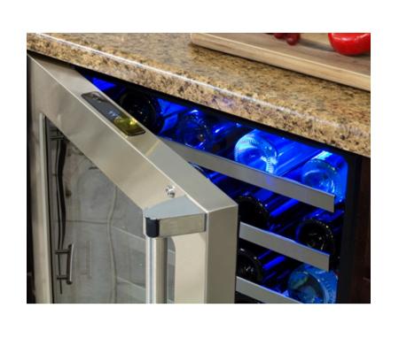 24" High Efficiency Single Zone Wine Cellar - Stainless Frame, Glass Door With Lock - Integrated Right Hinge