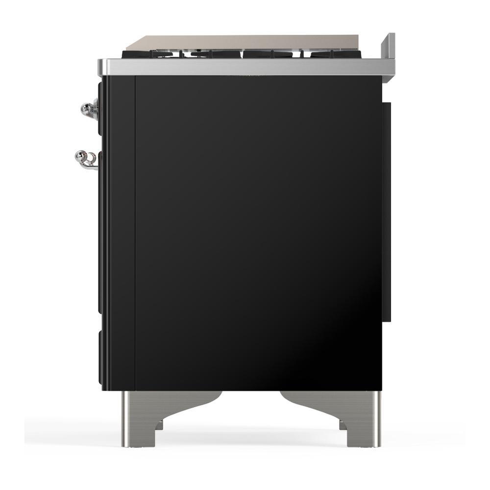 ILVE UM60FNR3BKCLP Majestic III 60 inch Dual Fuel Range with 9 Burners and Griddle, Dual Function Burner up to 25,000 BTU (Liquid Propane, Triple Glass Door, Glossy Black, Chrome)