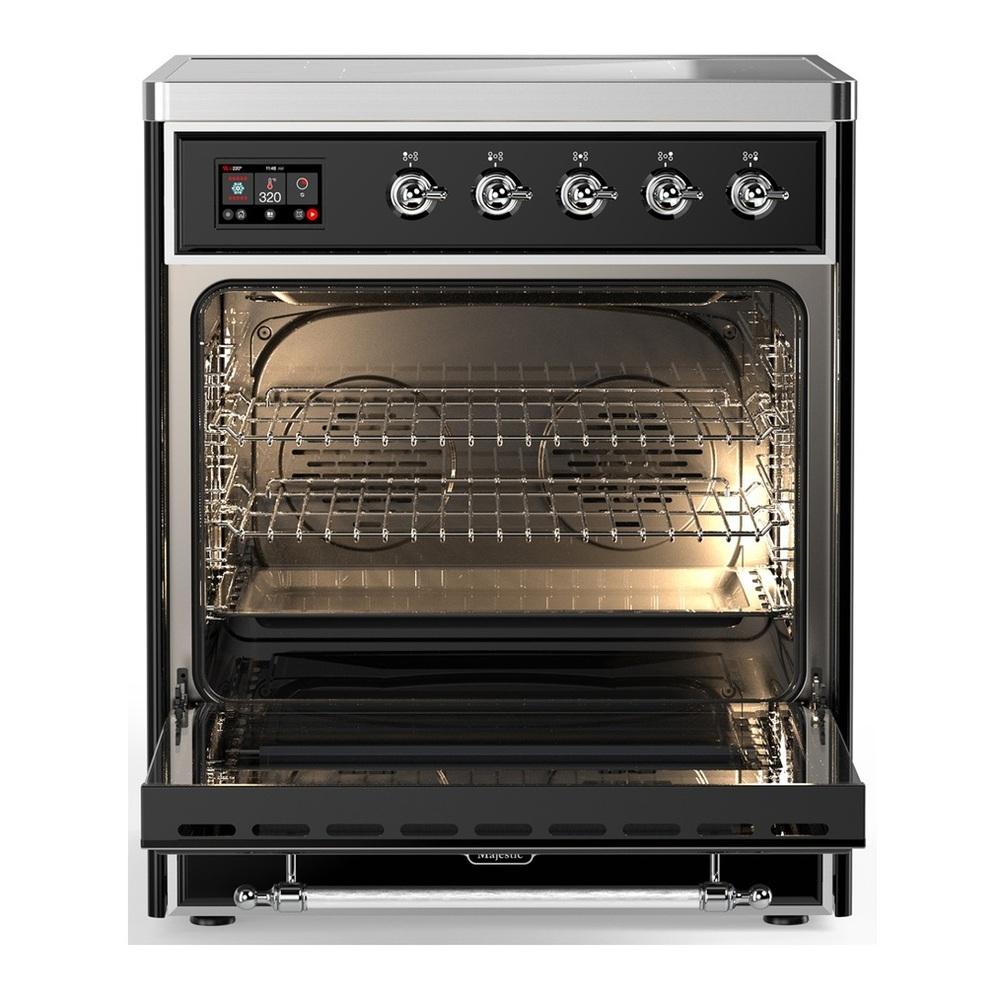 ILVE UMIB30QNR3BKC Majestic III 30 inch Induction Range with 4 Elements, 4 cu. ft. Oven Capacity (Solid Door, Glossy Black, Chrome)