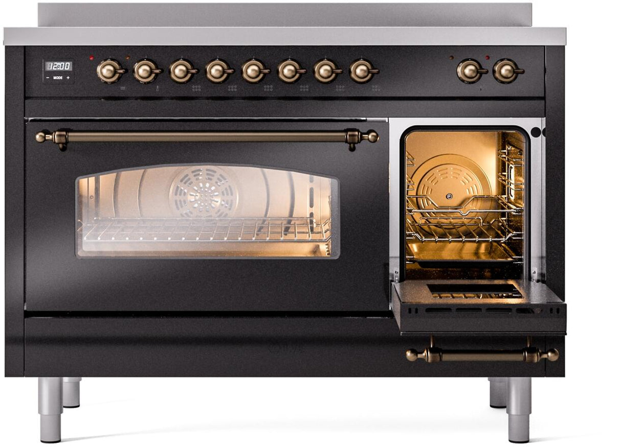 Nostalgie II 48 Inch Electric Freestanding Range in Glossy Black with Bronze Trim