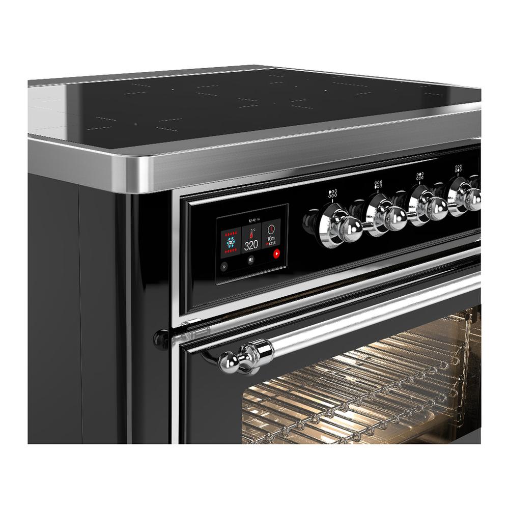 ILVE UMIB36NR3BKC Majestic III 36 inch Induction Range with 6 Elements, 3.5 cu. ft. Total Oven Capacity (Triple Glass Door, Glossy Black, Chrome)