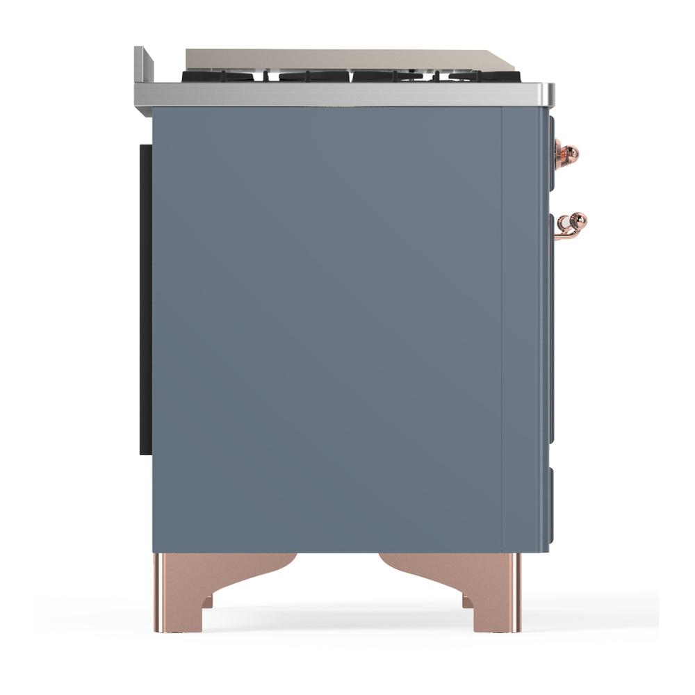 ILVE UM60FQNR3BGPLP Majestic III 60 inch Dual Fuel Range with 9 Burners and Griddle, Dual Function Burner up to 25,000 BTU (Liquid Propane, Solid Door, Blue Grey, Copper)