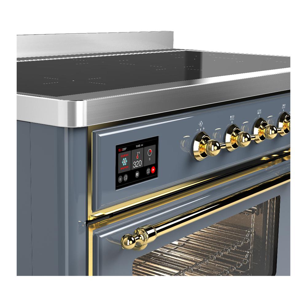 ILVE UMIB48NR3BGG Majestic III 48 inch Induction Range with 6 Elements, 5.02 cu. ft. Total Oven Capacity (Triple Glass Door, Blue Grey, Brass)