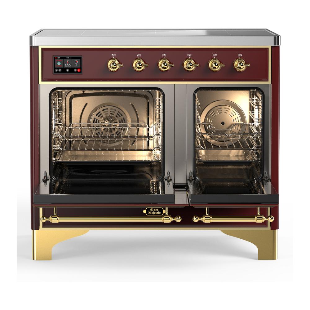 ILVE UMDIB40NR3BUG Majestic III 40 inch Induction Range with 6 Elements, 3.82 cu. ft. Total Oven Capacity (Triple Glass Door, Burgundy, Brass)