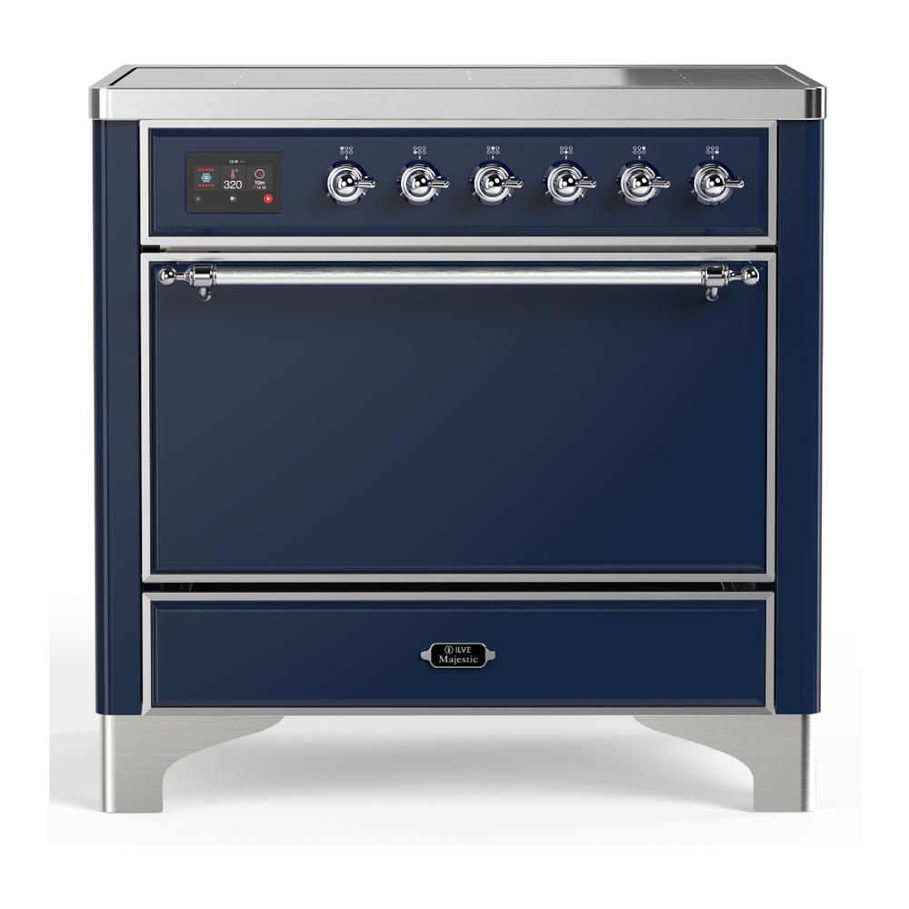 ILVE UMIB36QNR3MBC Majestic III 36 inch Induction Range with 6 Elements, 3.5 cu. ft. Total Oven Capacity (Solid Door, Midnight Blue, Chrome)