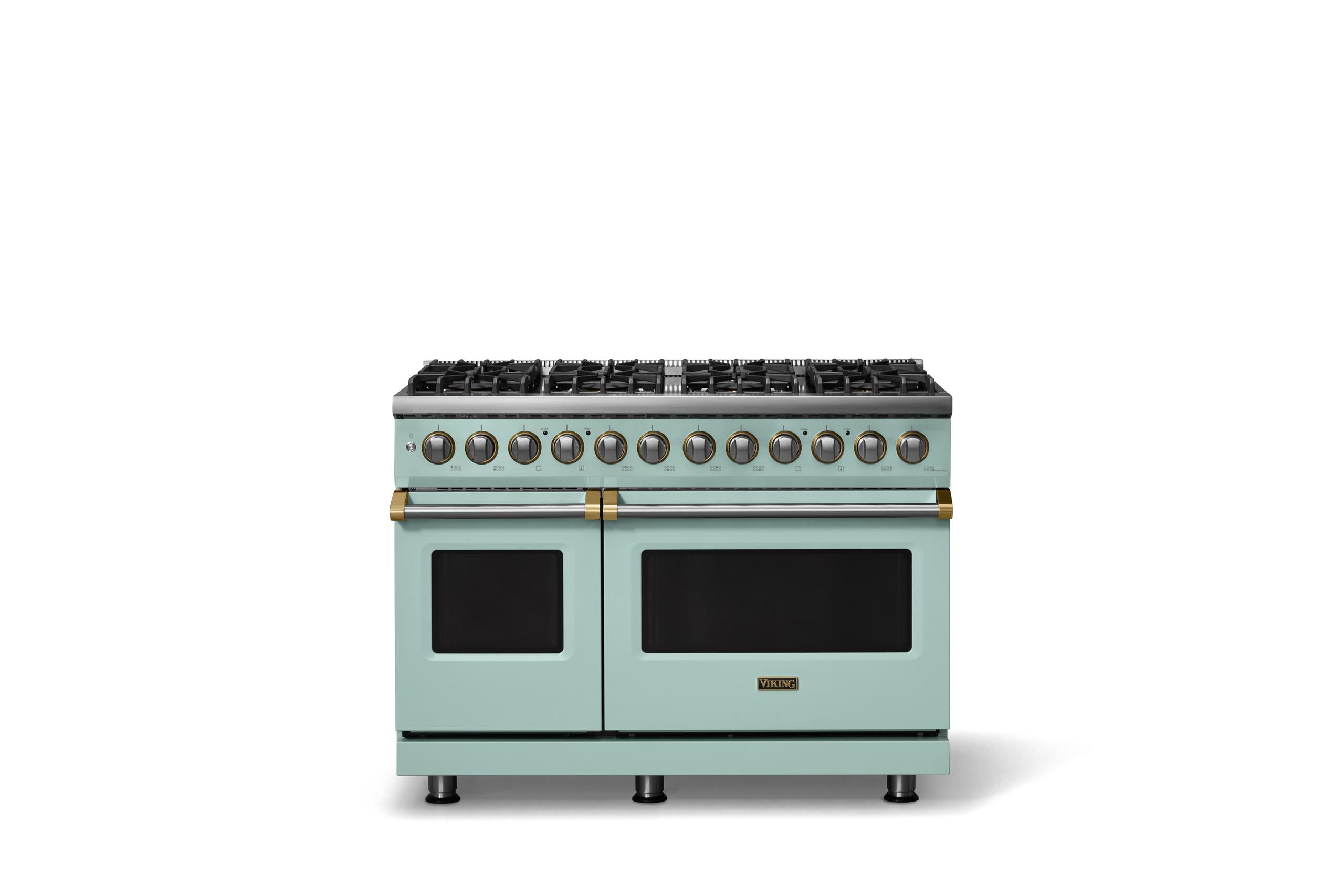 48"W. Dual Fuel Range (Burner: 8b, Finish: Splash, Trim: Brushed Brass, Fuel: Natural Gas)