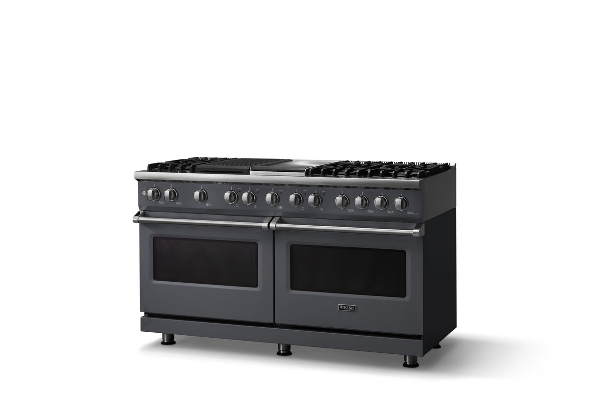 60"W.Dual Fuel Range (Finish: Cast Black, Trim: Polished Chrome, Fuel: Natural Gas)