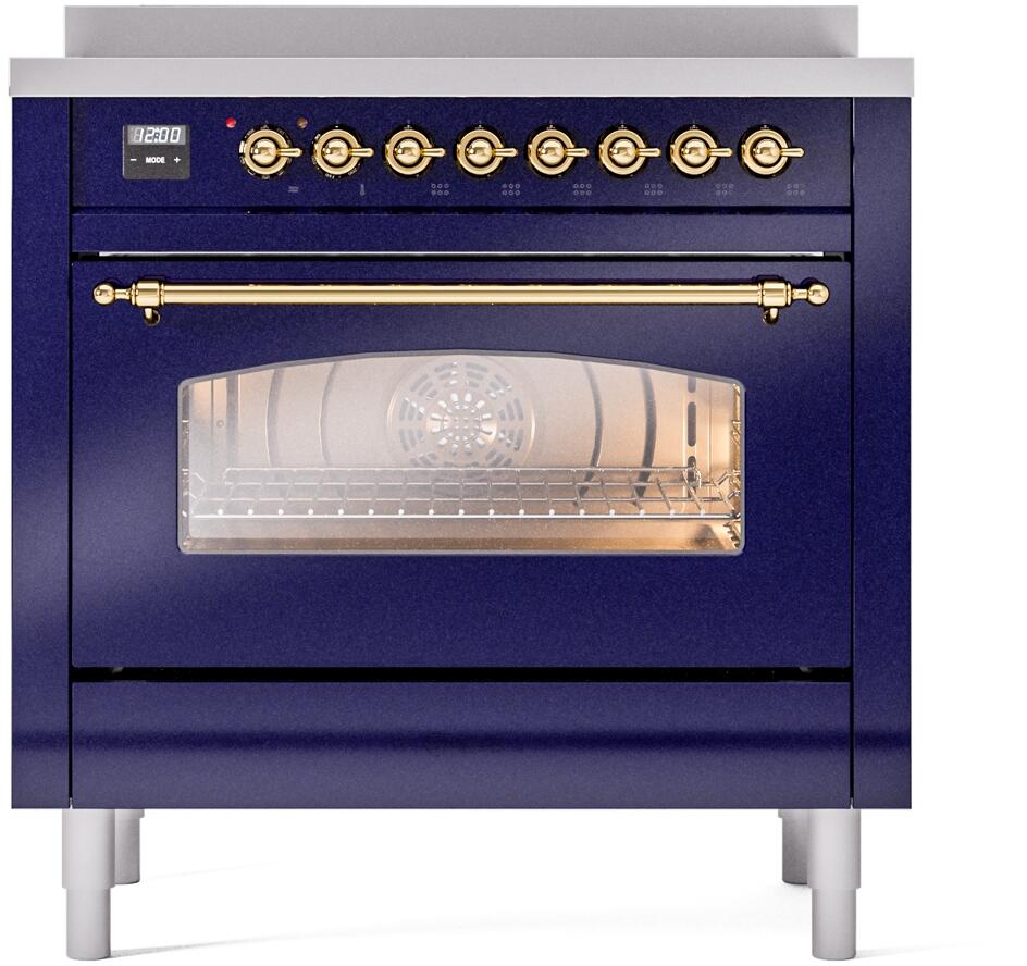 Nostalgie II 36 Inch Electric Freestanding Range in Blue with Brass Trim