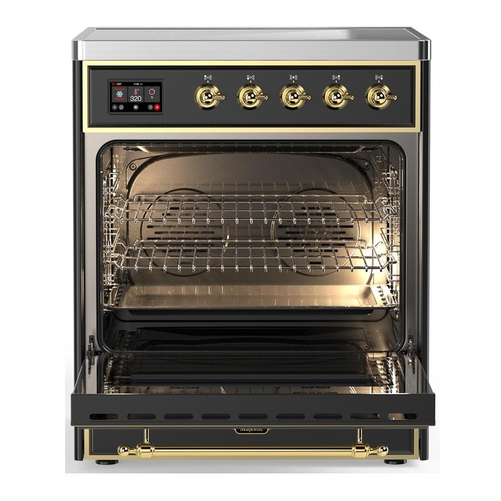 ILVE UMIB30NR3MGG Majestic III 30 inch Induction Range with 4 Elements, 4 cu. ft. Oven Capacity (Triple Glass Door, Graphite Matte, Brass)