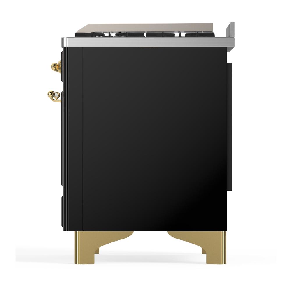 ILVE UMD40FNR3BKGLP Majestic III 40 inch Dual Fuel Range with 6 Burners and Griddle, Dual Function Burner up to 25,000 BTU (Liquid Propane, Triple Glass Door, Glossy Black, Brass)