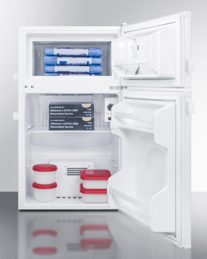 Compact Two-door Refrigerator-freezer With Two Side Locks, Temperature Alarm With External Display, and Hospital Grade Cord