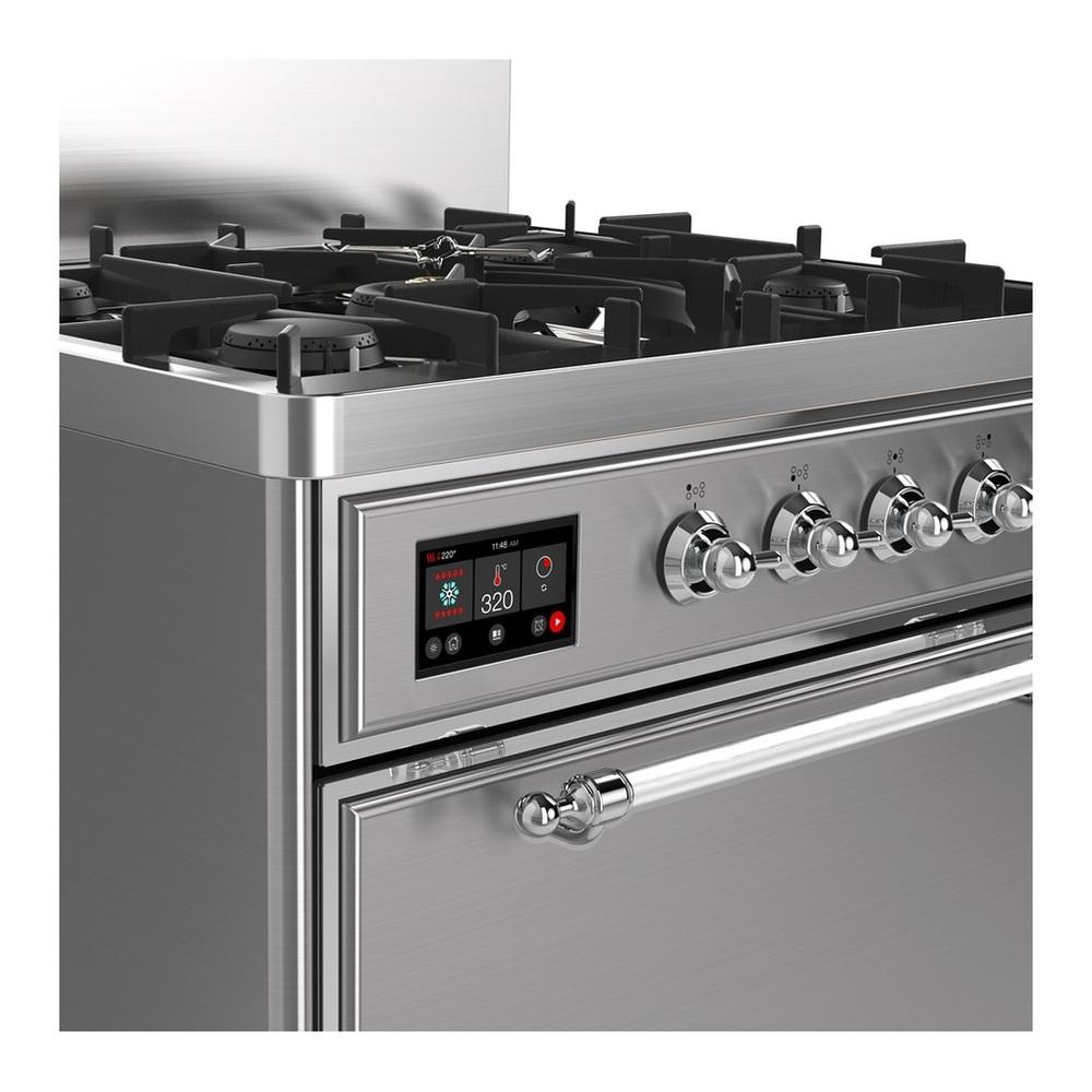 ILVE UM30QNR3SSCLP Majestic III 30 inch Dual Fuel Range with 5 Black Brass Burners, Dual Function Burner up to 25,000 BTU (Liquid Propane, Solid Door, Stainless Steel, Chrome)