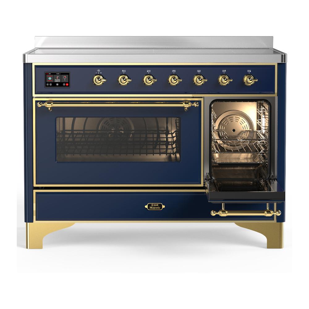 ILVE UMIB48NR3MBG Majestic III 48 inch Induction Range with 6 Elements, 5.02 cu. ft. Total Oven Capacity (Triple Glass Door, Midnight Blue, Brass)