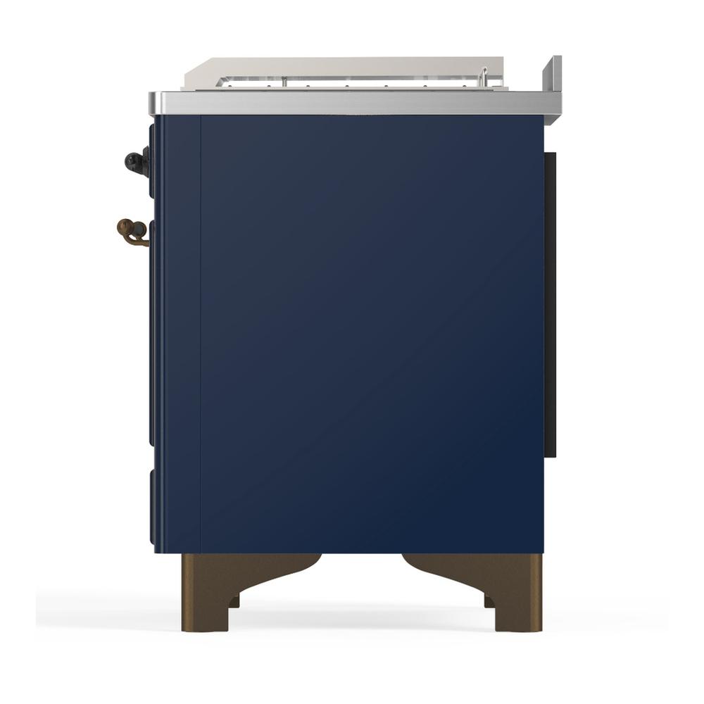 ILVE UM48FSNR3MBB Majestic III 48 inch Dual Fuel Range with 5 Black Brass Burners, Griddle and French Top, Dual Function Burner up to 25,000 BTU (Natural Gas, Triple Glass Door, Midnight Blue, Burnished)