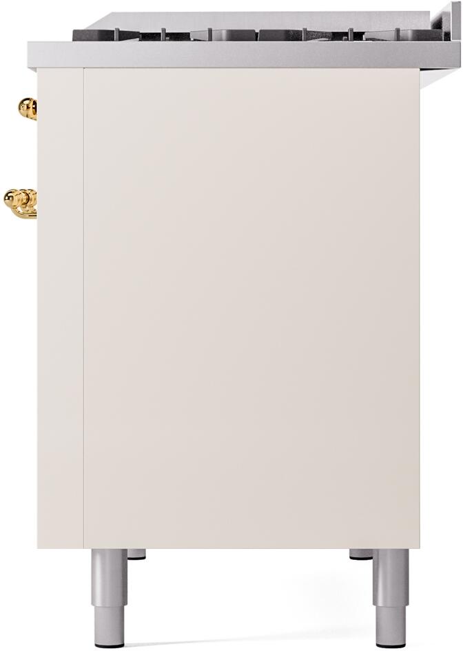 Nostalgie II 48 Inch Dual Fuel Liquid Propane Freestanding Range in Antique White with Brass Trim