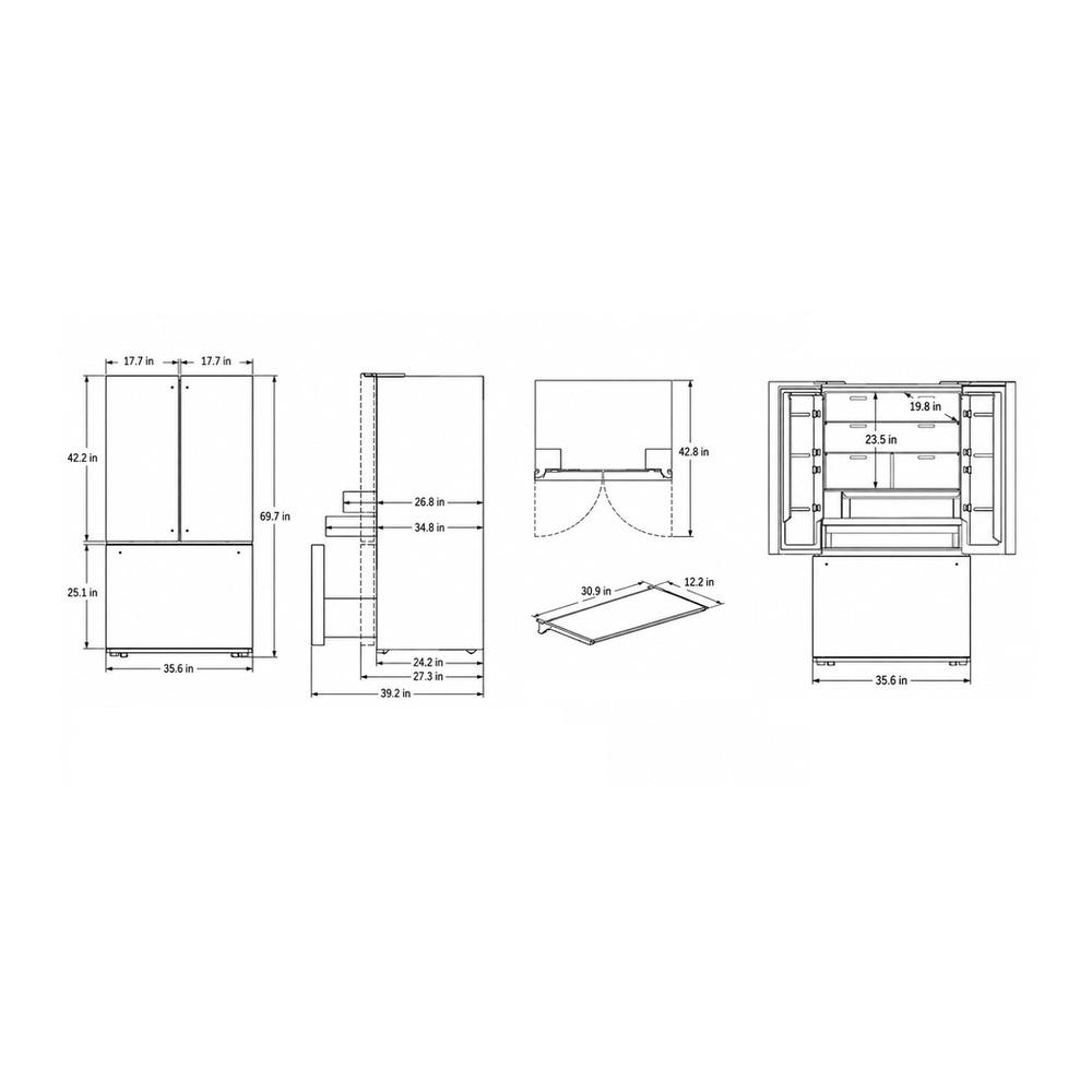 Verona VEBFD3620WIFS 36 inch French Door Counter-Depth Refrigerator with 20.2 cu. ft. Total Capacity, Internal Water Dispenser, Automatic Ice Maker in Stainless Steel
