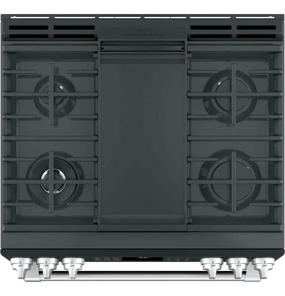 GE Café Series 30" Slide-In Front Control Range with Warming Drawer