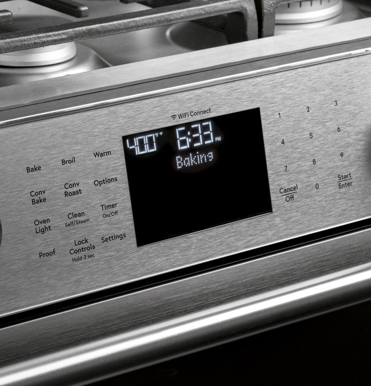 Café™ 30" Smart Slide-In, Front-Control, Gas Double-Oven Range with Convection in Platinum Glass