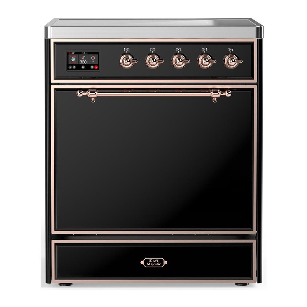 ILVE UMIB30QNR3BKP Majestic III 30 inch Induction Range with 4 Elements, 4 cu. ft. Oven Capacity (Solid Door, Glossy Black, Copper)