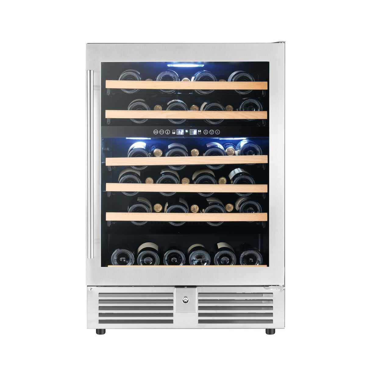Avanti Dual-Zone Wine Cooler, 49 Bottle Capacity, in Stainless Steel with Wood Accent Shelving (WCR496DS)