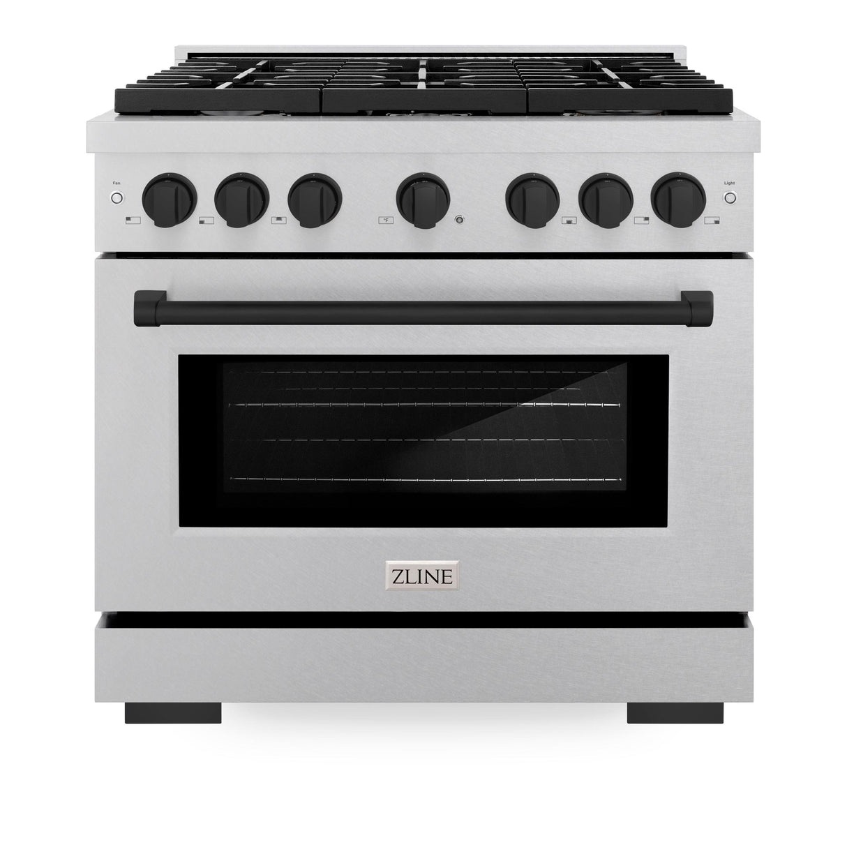 ZLINE Autograph Edition 36 in. 5.2 cu. ft. 6 Burner Gas Range with Convection Gas Oven in DuraSnow' Stainless Steel and Matte Black Accents (SGRSZ-36-MB)