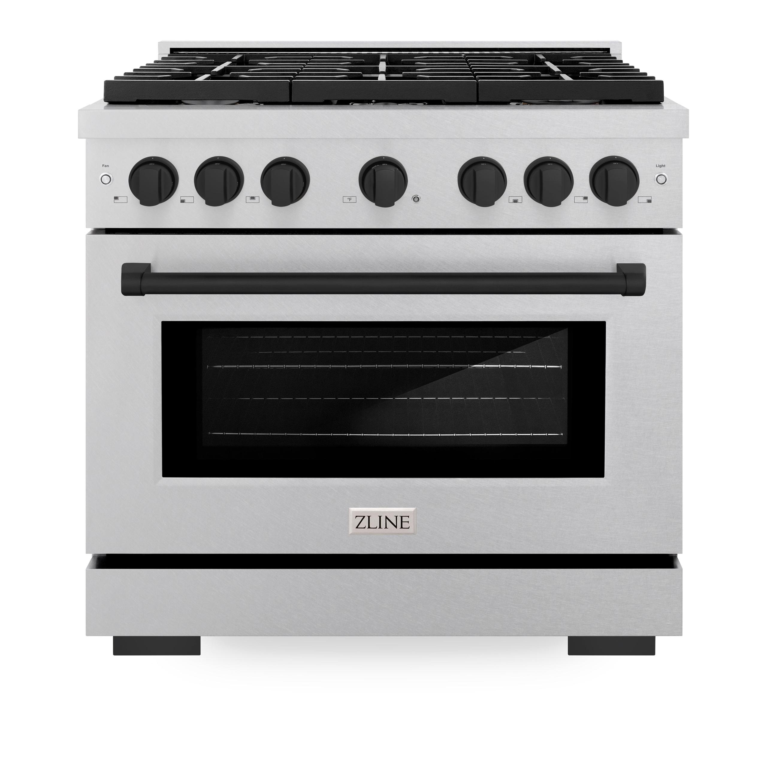 ZLINE Autograph Edition 36 in. 5.2 cu. ft. 6 Burner Gas Range with Convection Gas Oven in DuraSnow' Stainless Steel and Matte Black Accents (SGRSZ-36-MB)