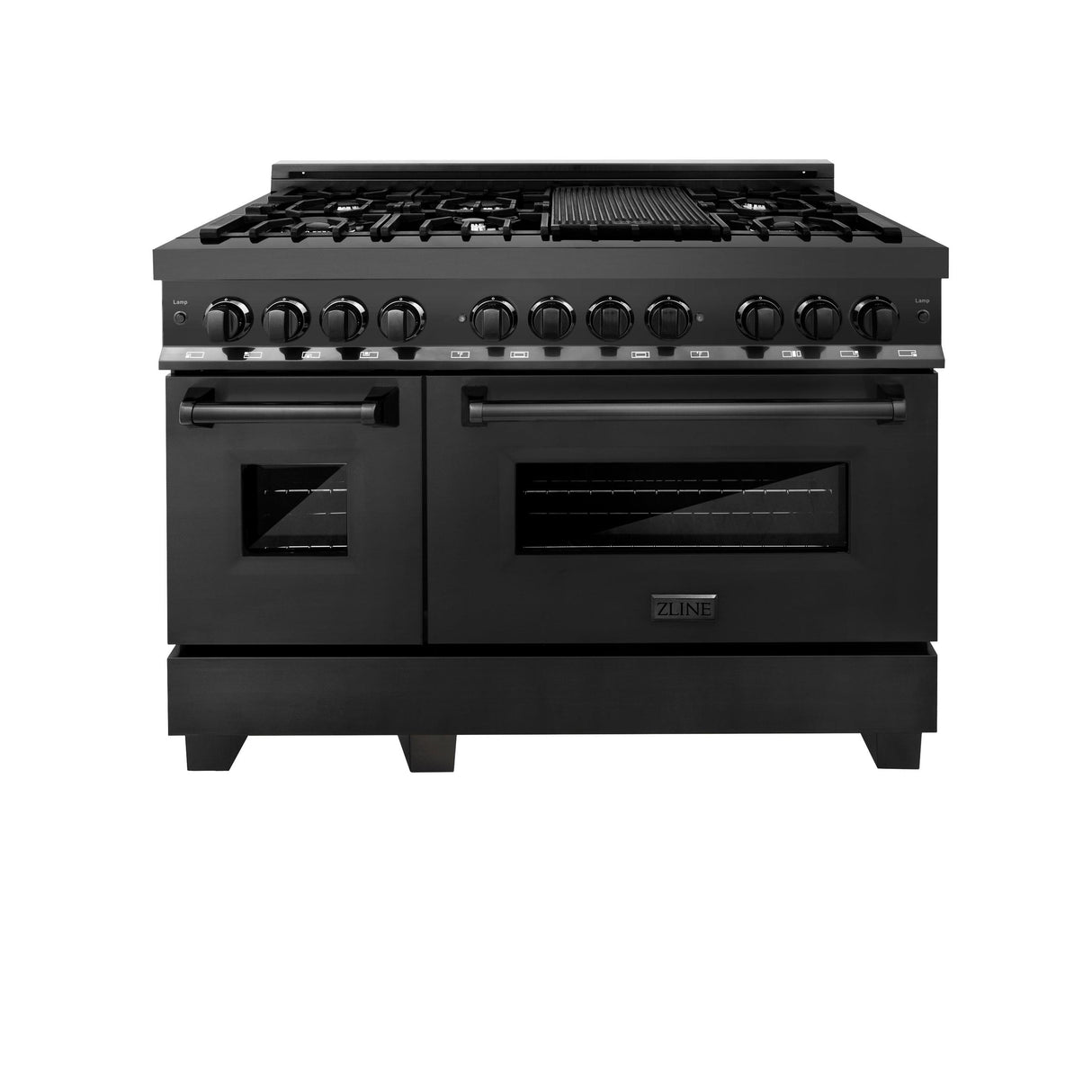 ZLINE 48" 6.0 cu. ft. Dual Fuel Range with Gas Stove and Electric Oven in Black Stainless Steel with Brass Burners (RAB-48)